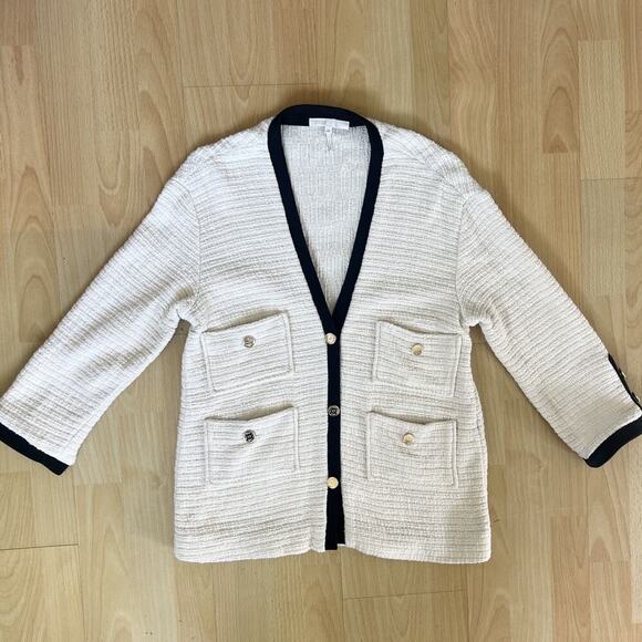 Maje Black and White Cardigan Preppy Academia Minimalist EU 38 - Picture 1 of 5